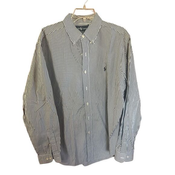 Ralph Lauren Men’s Button Down Shirt charcoal/White Stripe Sz L Classic Fit - Picture 1 of 8